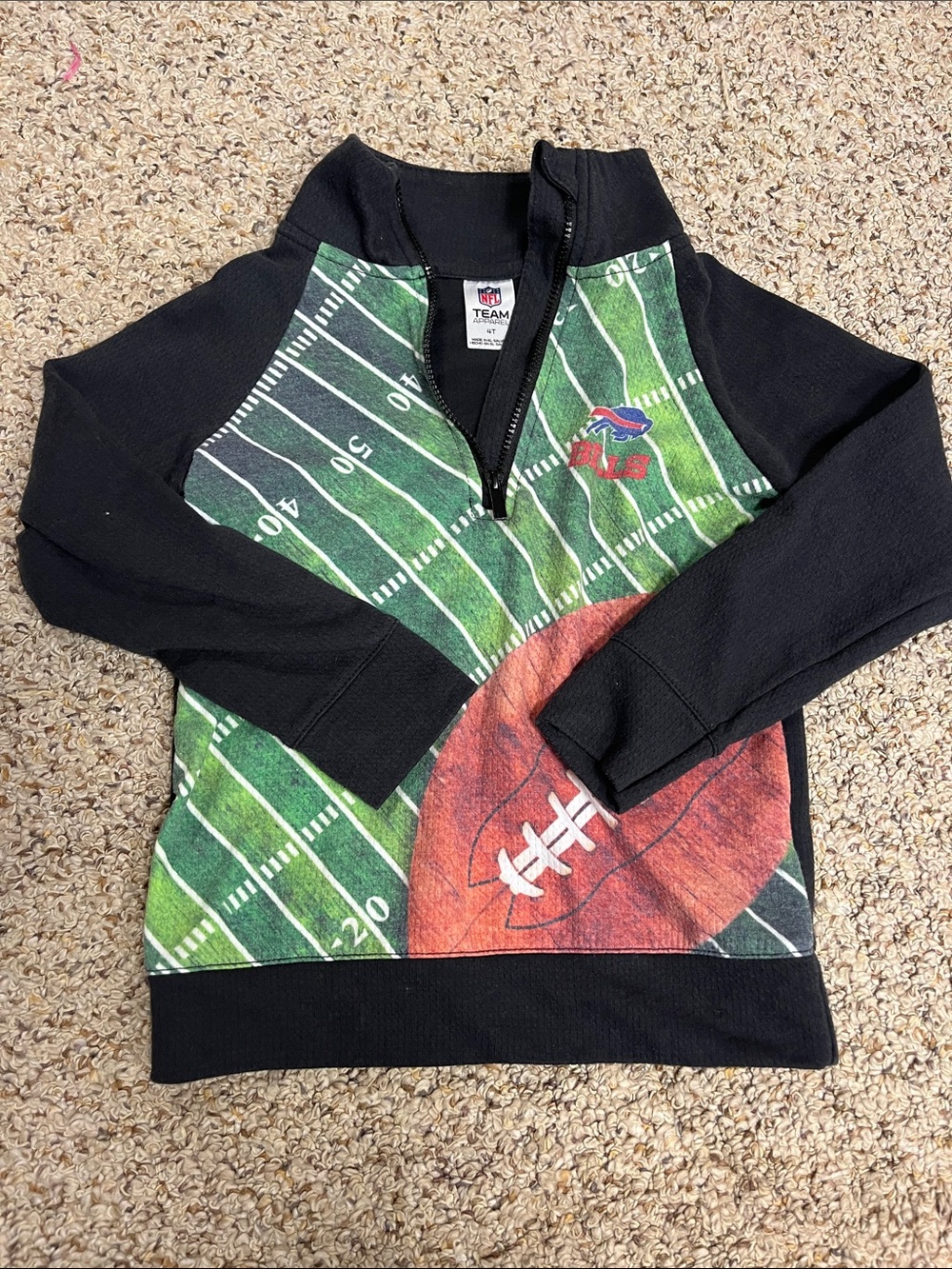 NFL Kids Green Football Field Quarter-Zip Pullover with Black Sleeves